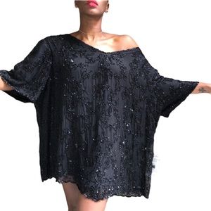 Vintage Black Sequin Shirt Dress